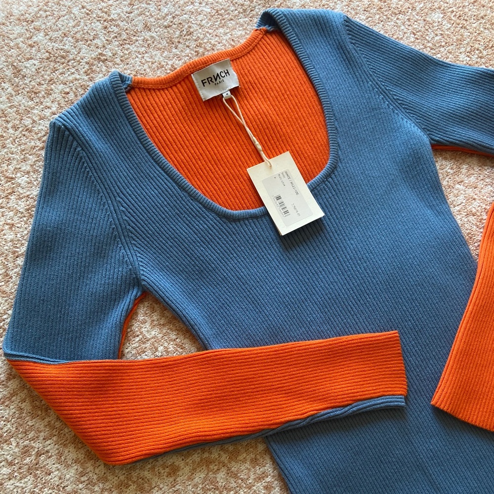 💙🧡 NWT Frnch Paris Aimee Colorblock Bodycon Dress - Picture 4 of 7